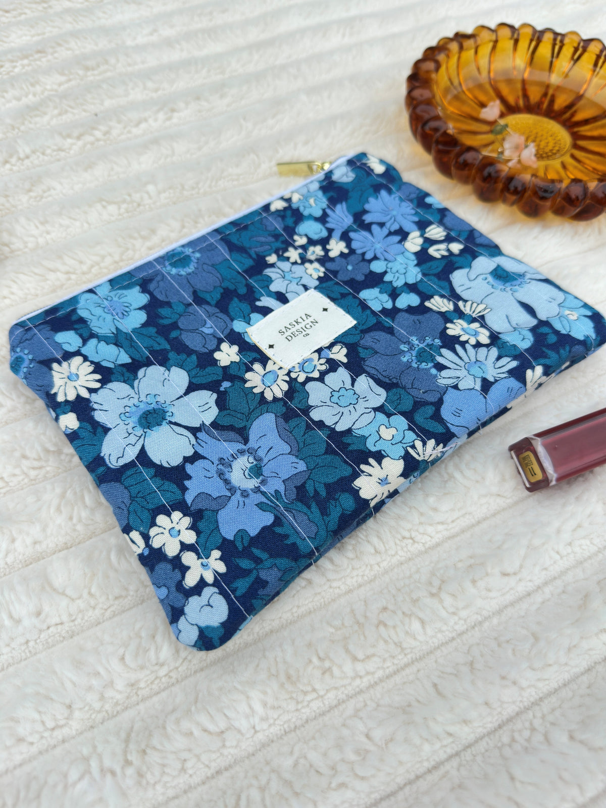 Blueberry Quilted Zipper Pouch