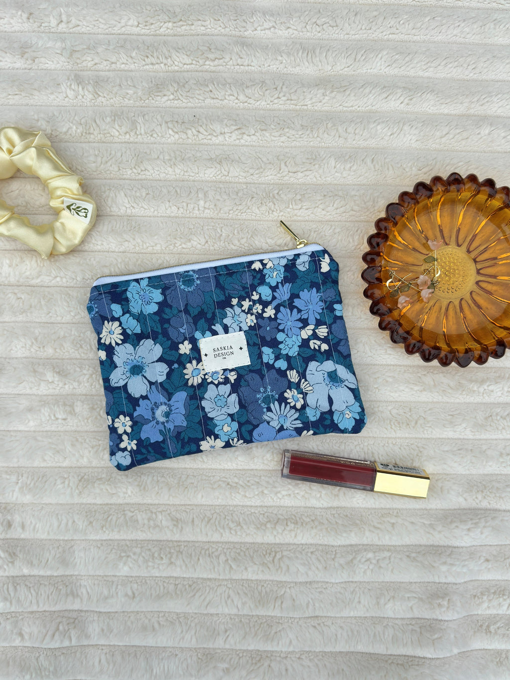 Blueberry Quilted Zipper Pouch