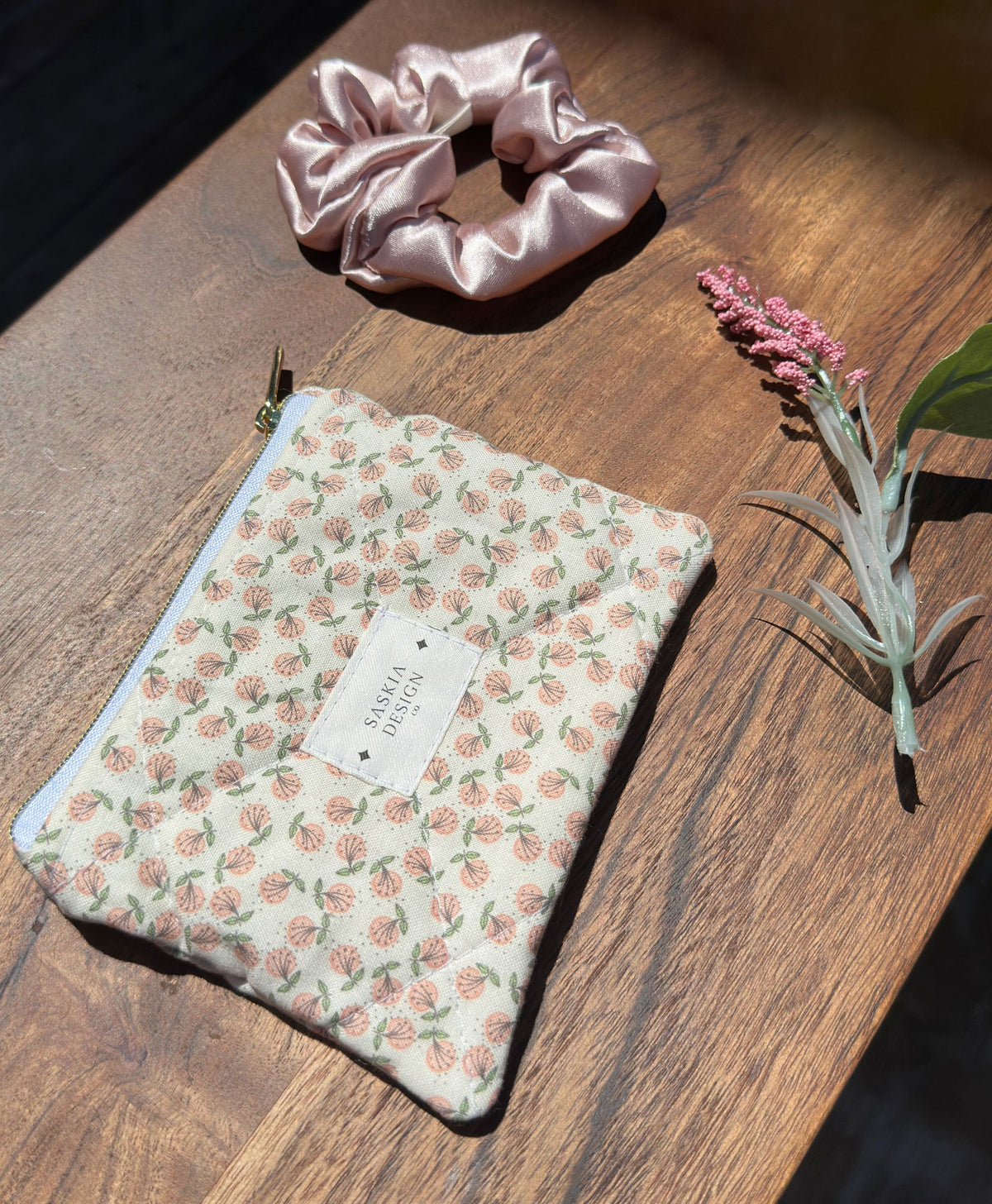 Pink Dandelion Quilted Zipper Pouch