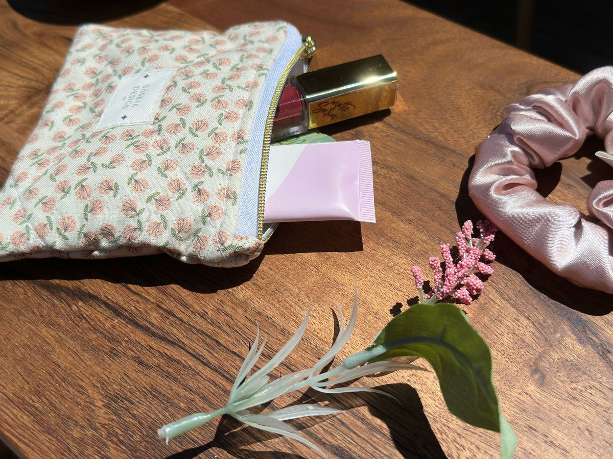 Pink Dandelion Quilted Zipper Pouch