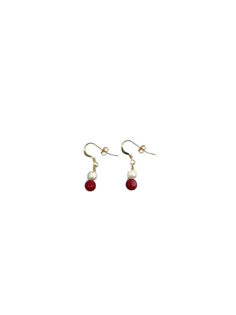 Gold Filled Gemstone Stacked Pearl Earring