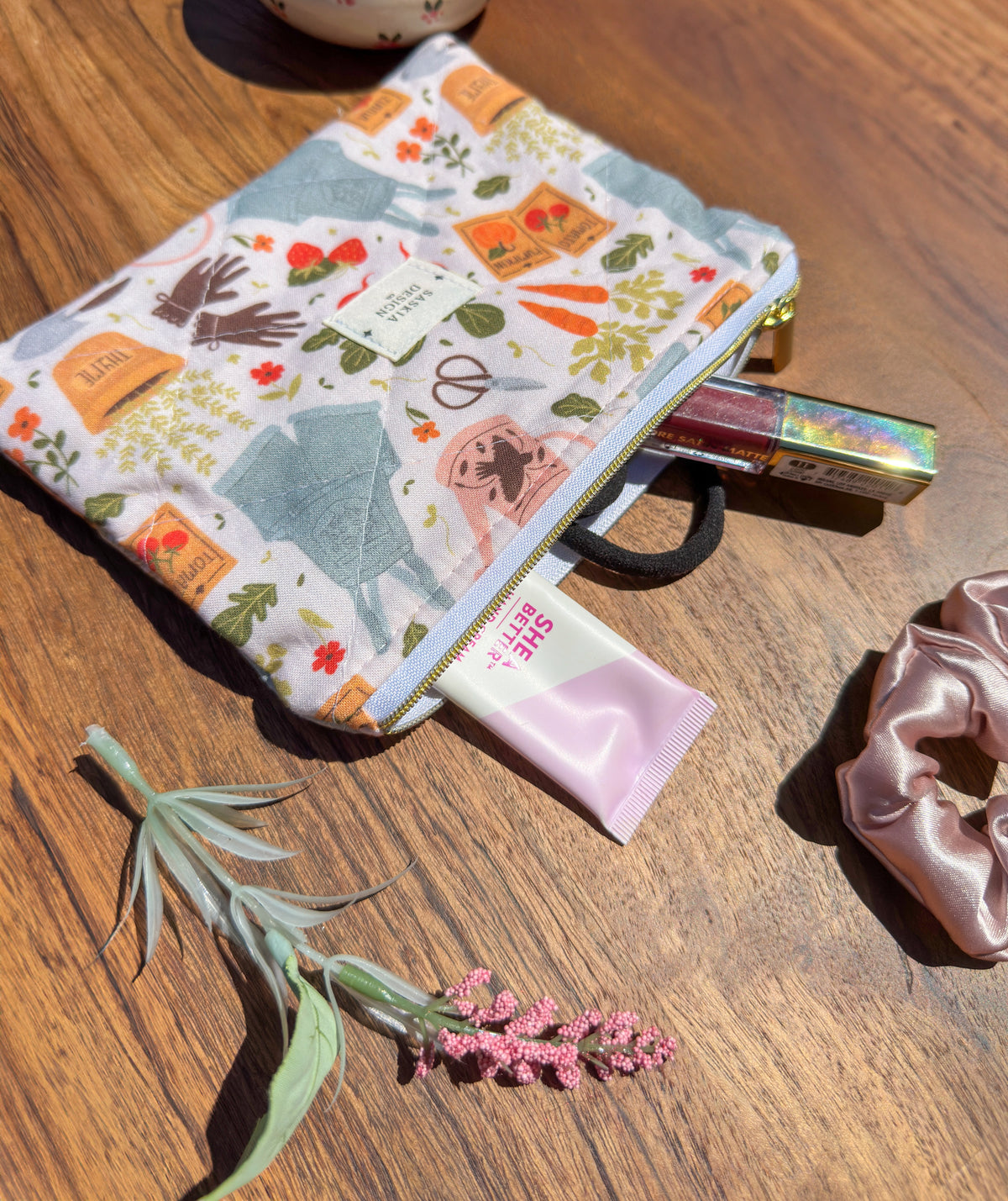 Spring Gardening Quilted Zipper Pouch