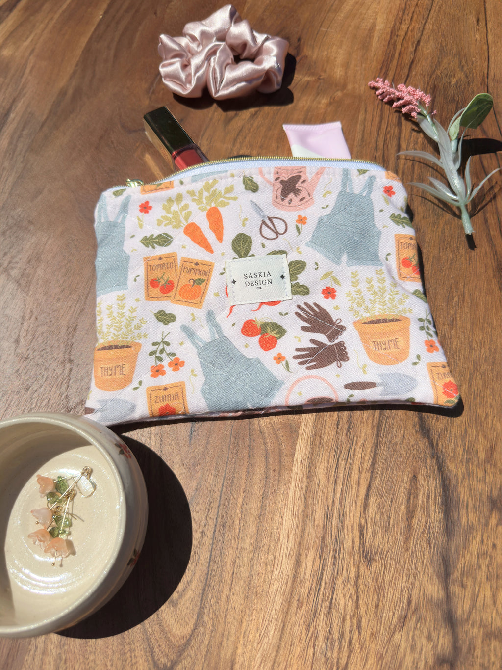 Spring Gardening Quilted Zipper Pouch