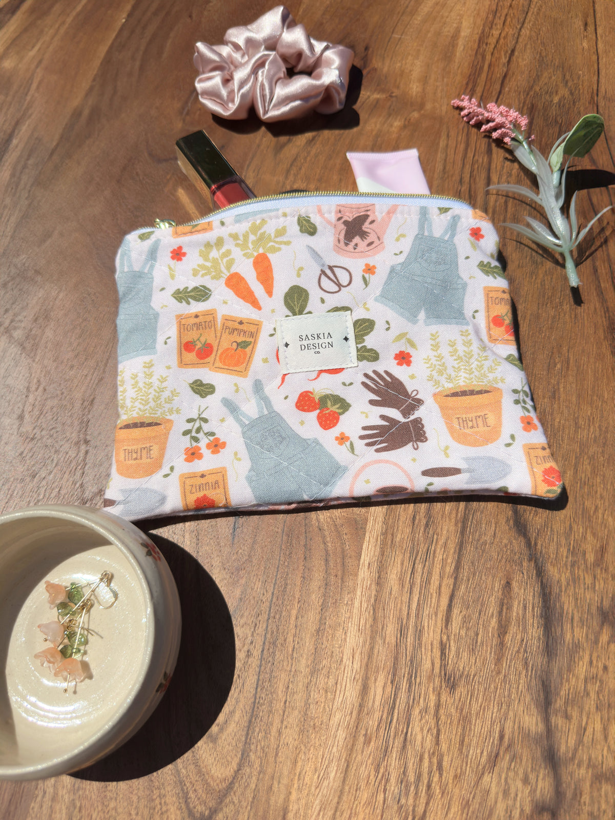 Spring Gardening Quilted Zipper Pouch