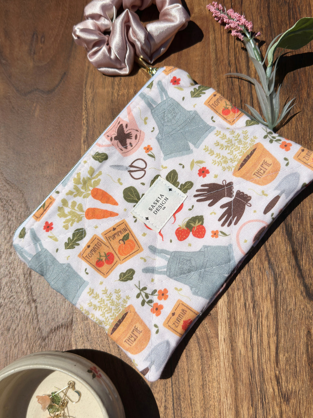Spring Gardening Quilted Zipper Pouch