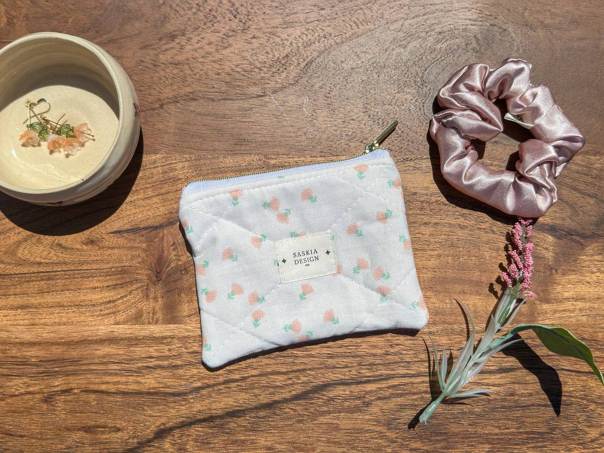 Hibiscus Quilted Zipper Pouch