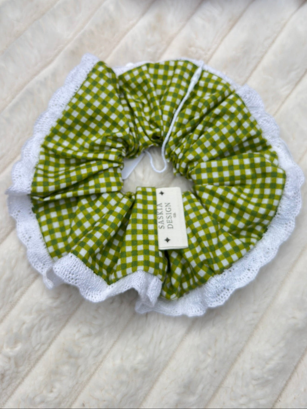 Green Gingham Lace Scrunchie