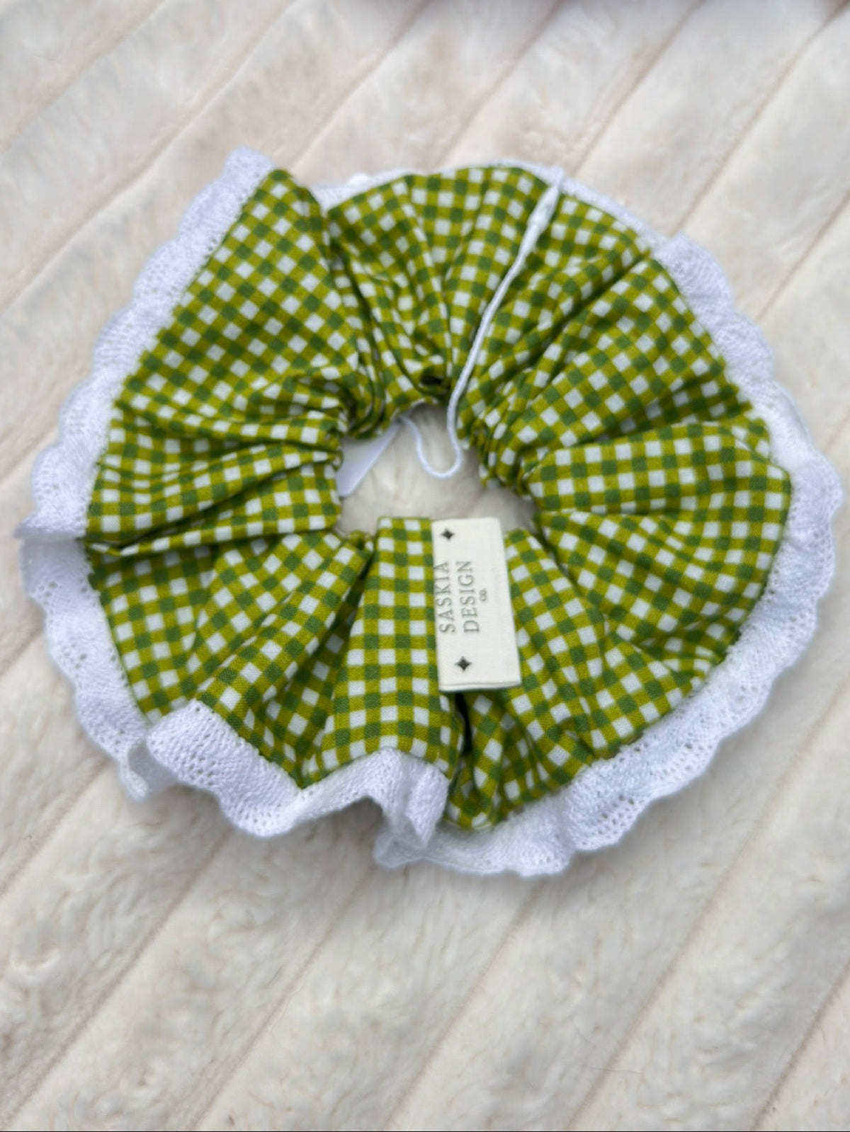 Green Gingham Lace Scrunchie