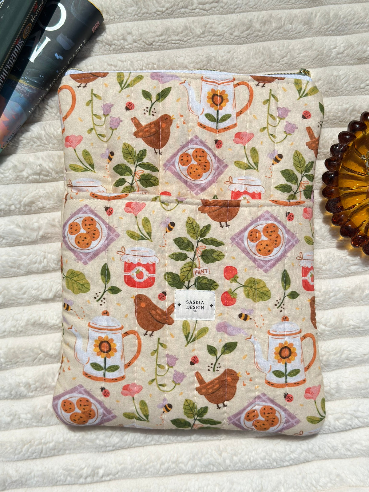Tea Time Quilted Book Sleeve