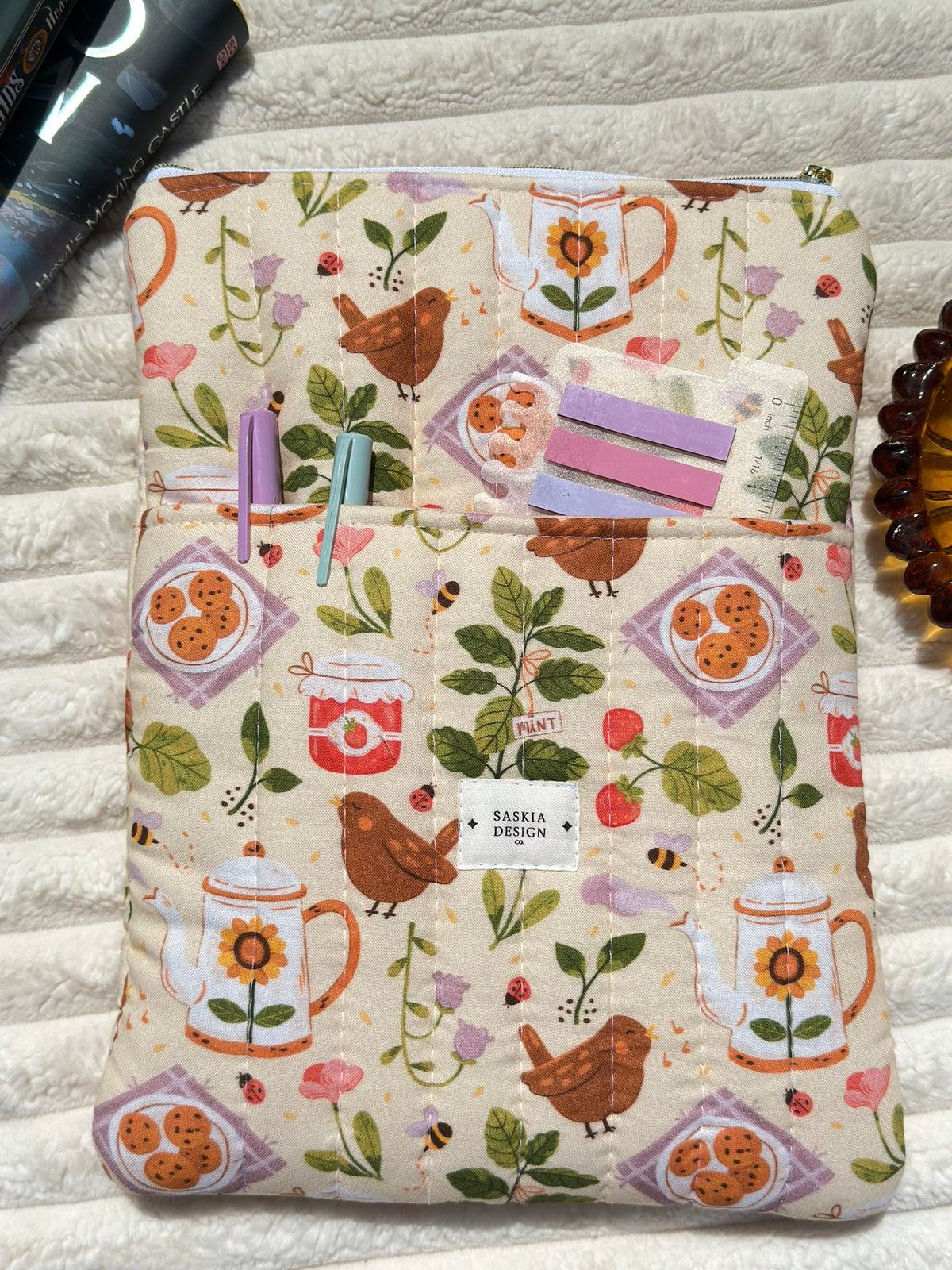 Tea Time Quilted Book Sleeve