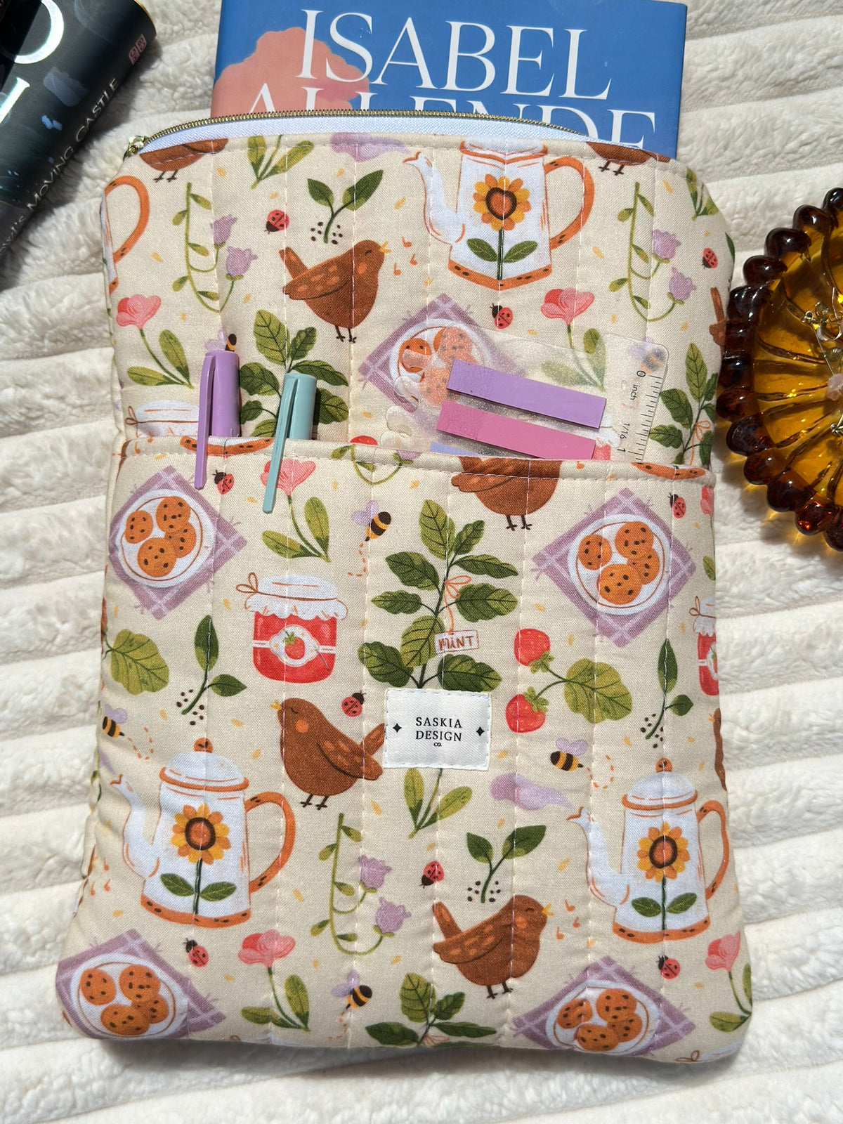 Tea Time Quilted Book Sleeve