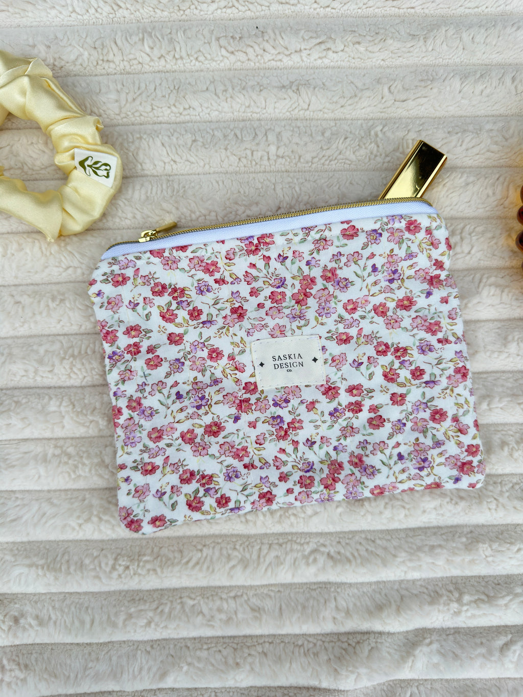 Peony Quilted Zipper Pouch