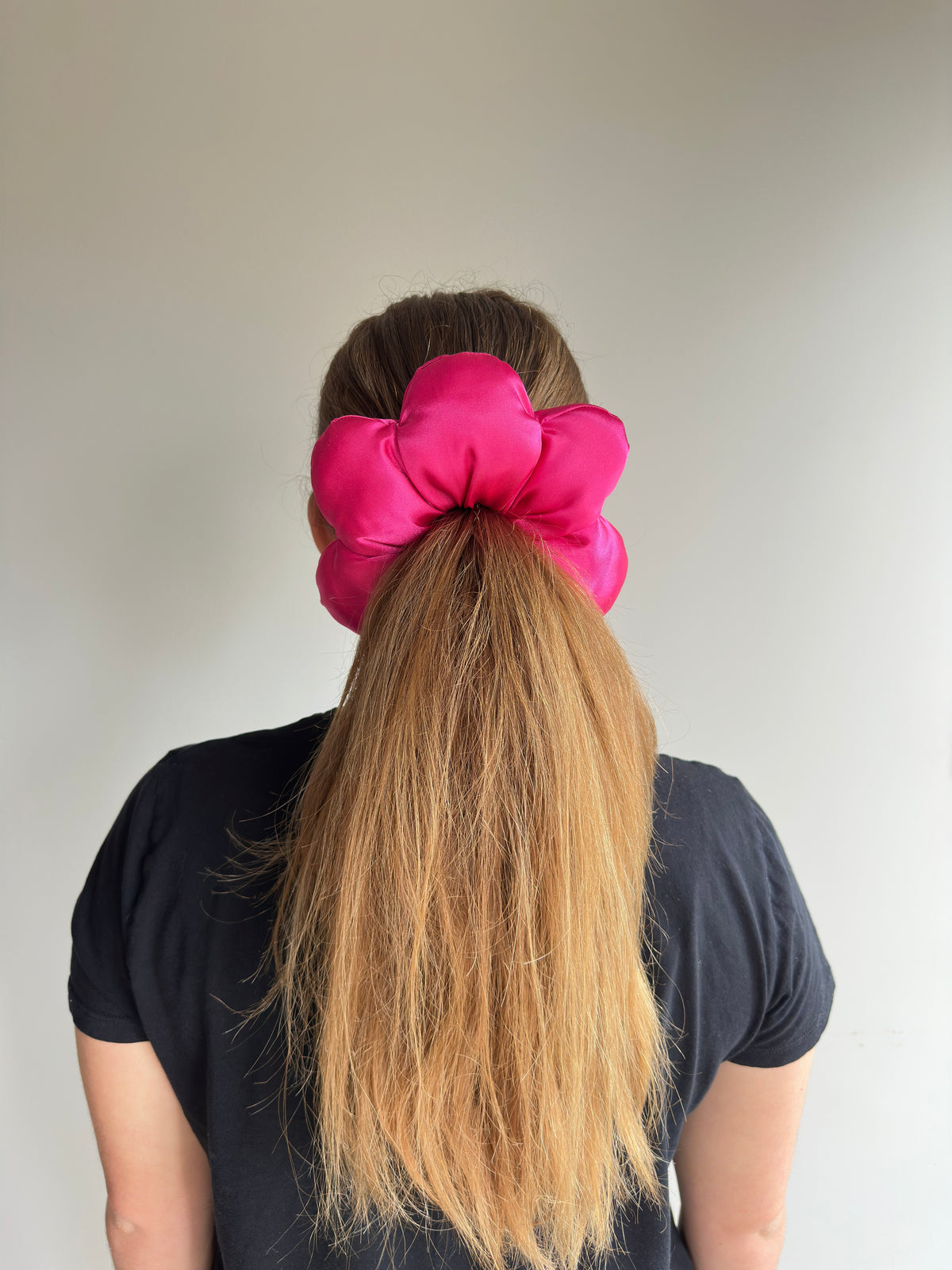 Large Satin Flower Statement Ponytail Holder - Bubblegum