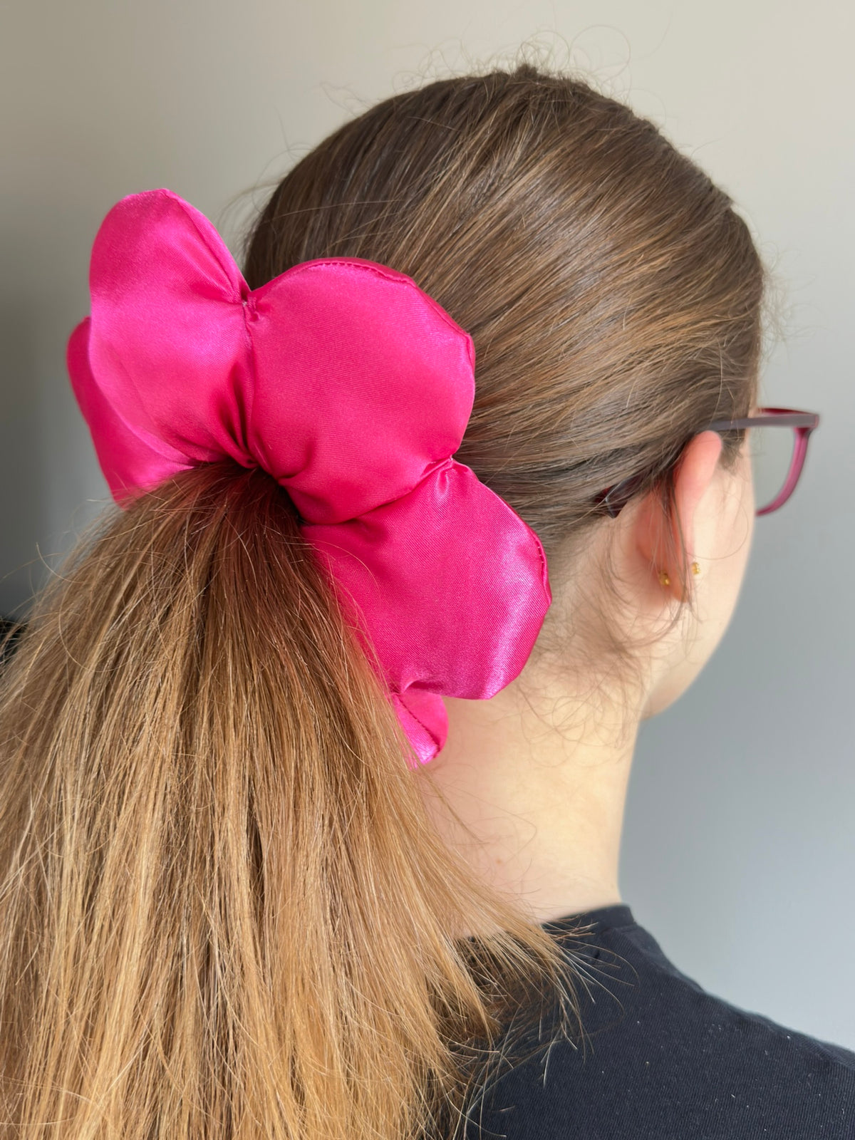 Large Satin Flower Statement Ponytail Holder - Bubblegum
