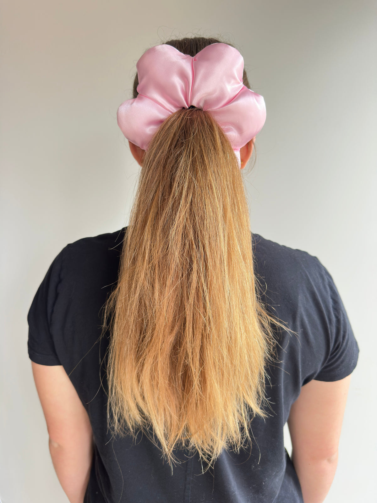Large Satin Flower Statement Ponytail Holder - Powder Puff