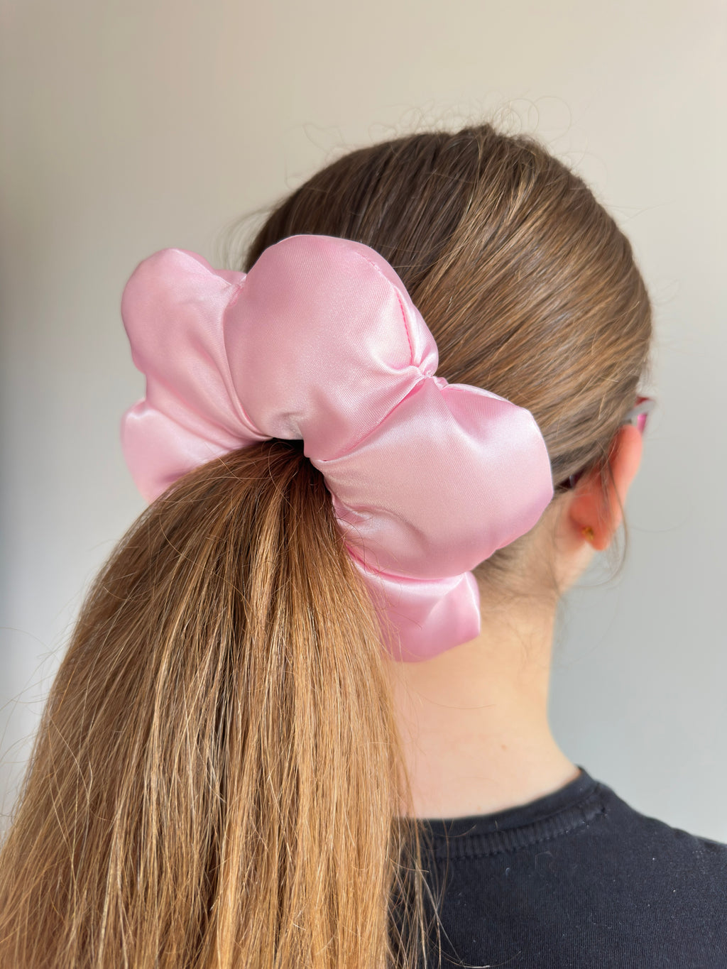 Large Satin Flower Statement Ponytail Holder - Powder Puff
