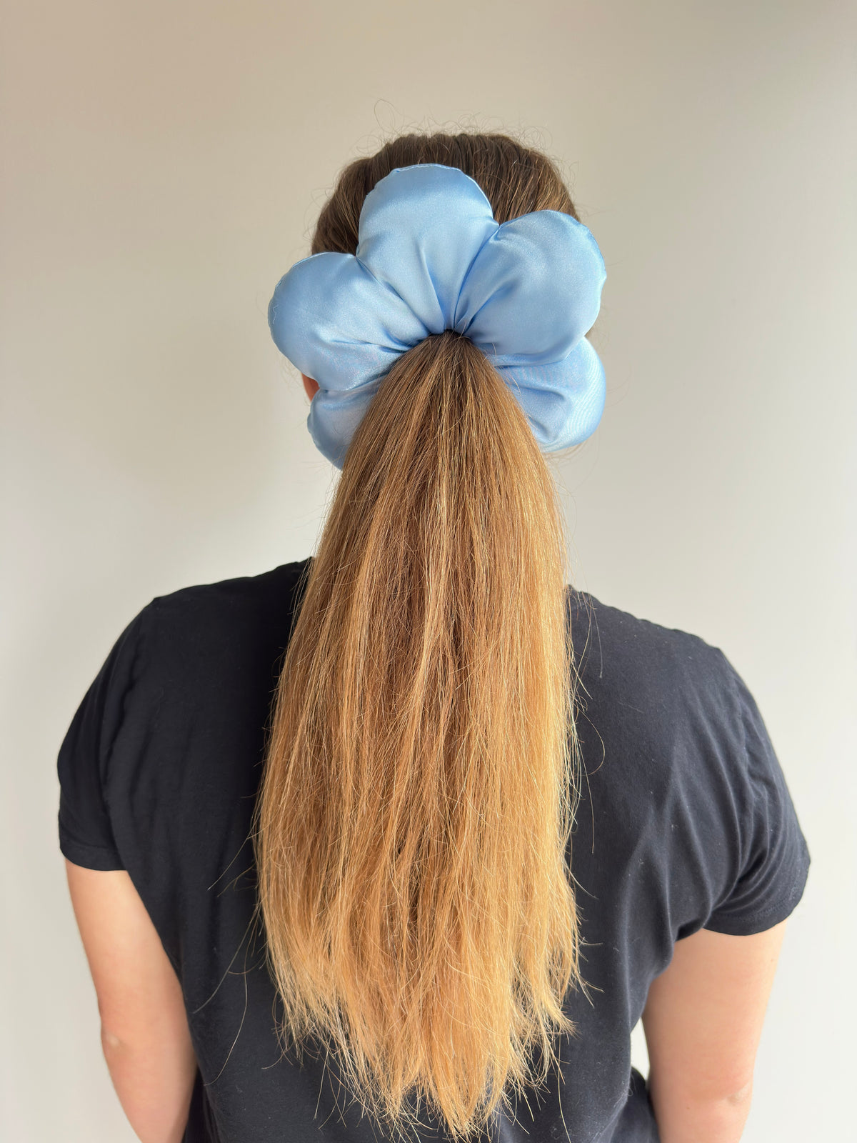 Large Satin Flower Statement Ponytail Holder - Celeste