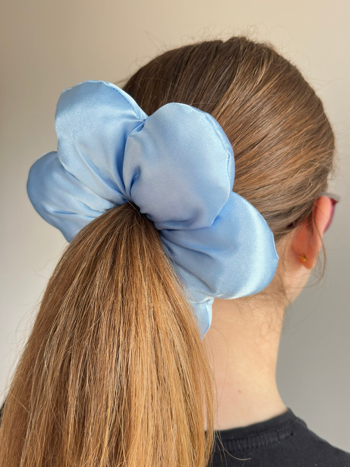 Large Satin Flower Statement Ponytail Holder - Celeste