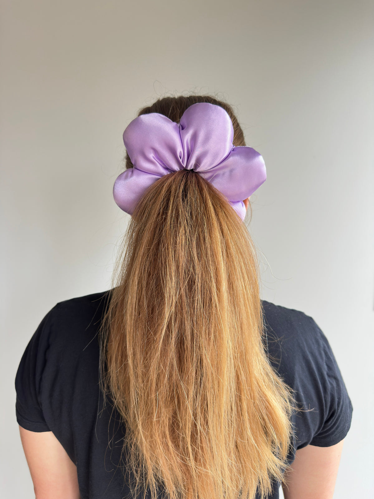 Large Satin Flower Statement Ponytail Holder - Lavender