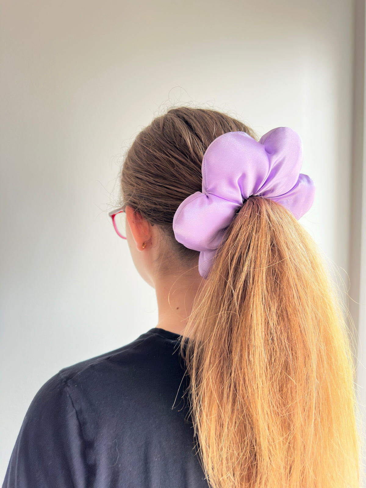 Large Satin Flower Statement Ponytail Holder - Lavender