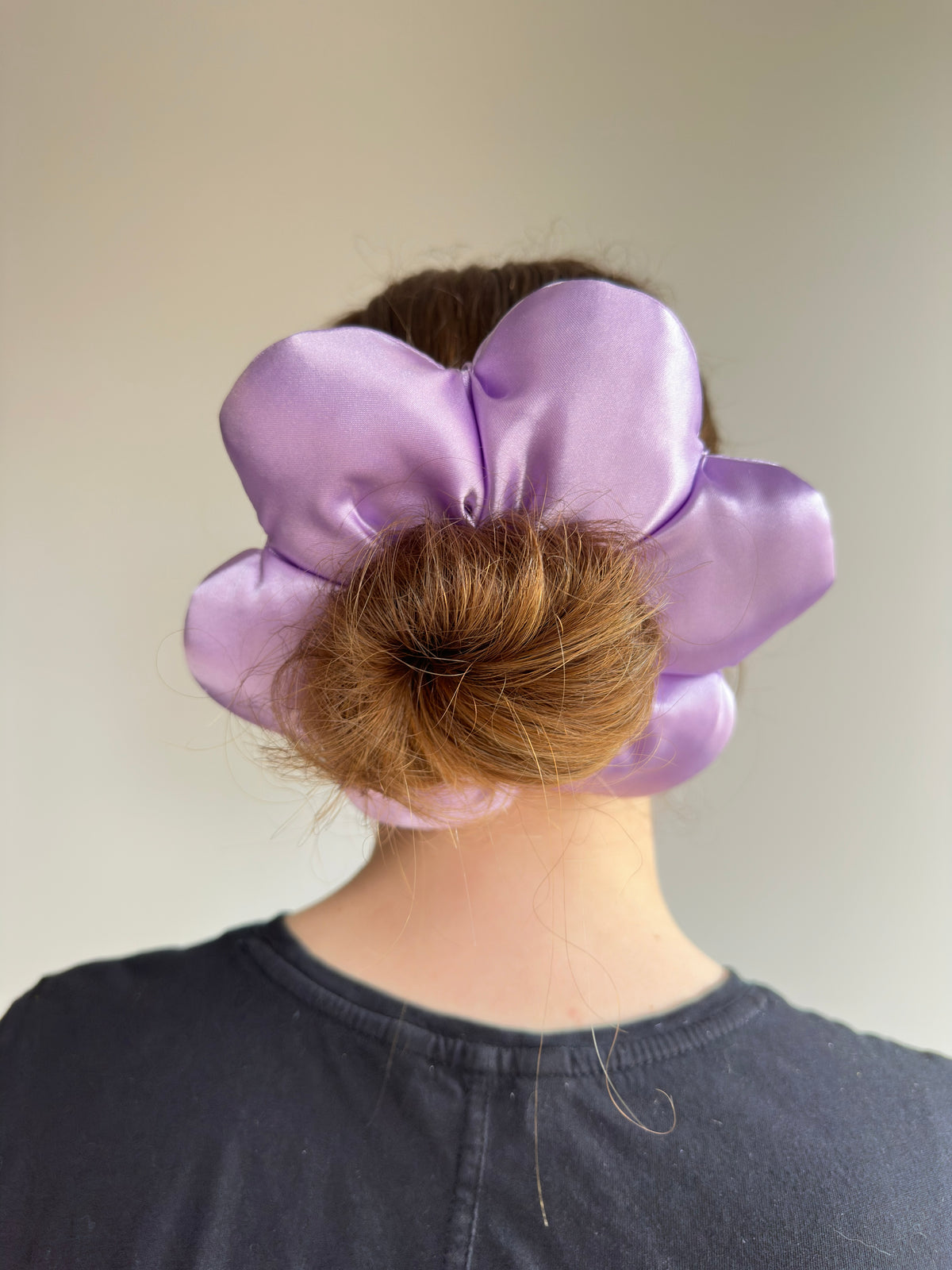 Large Satin Flower Statement Ponytail Holder - Lavender