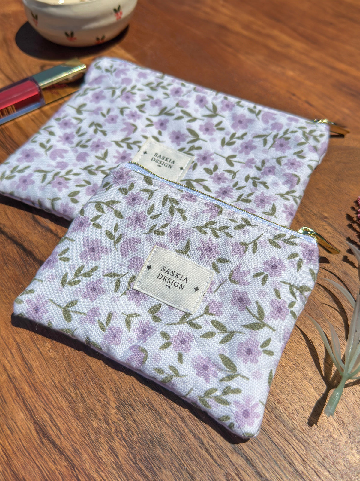 Lilac Quilted  Zipper Pouch