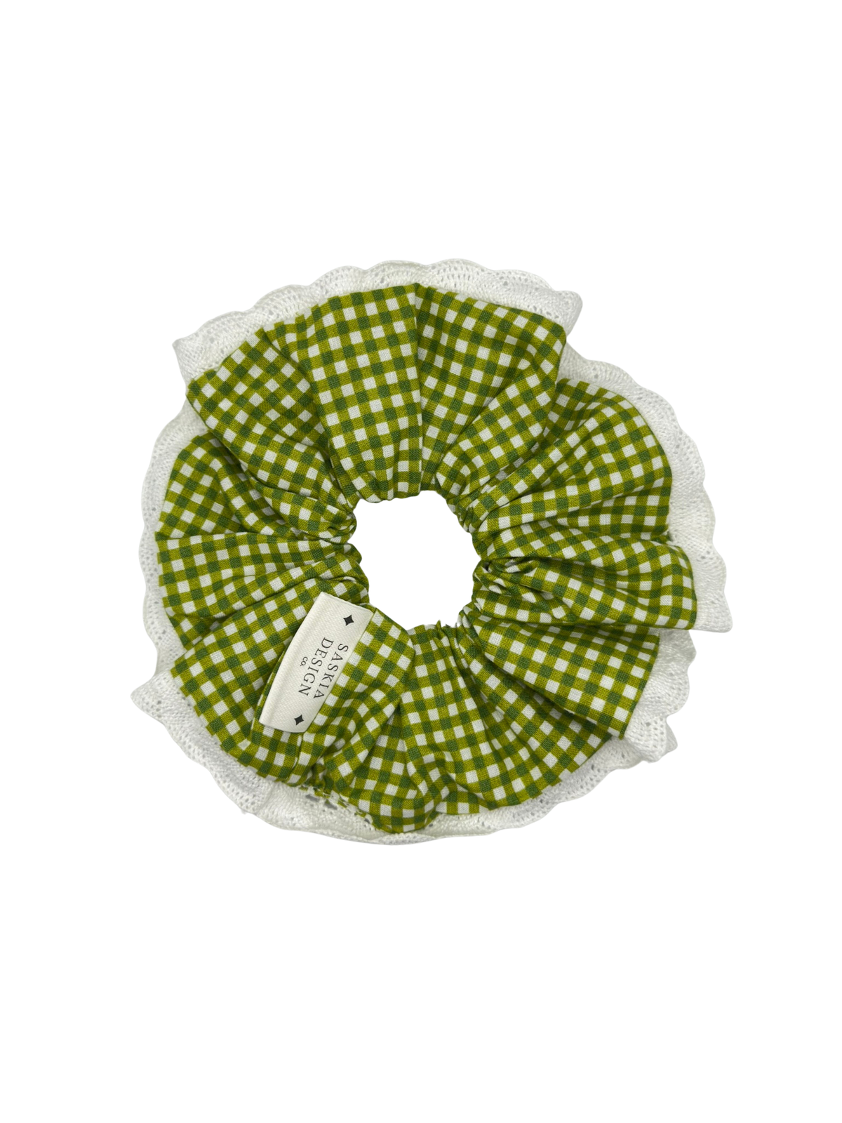 Green Gingham Lace Scrunchie