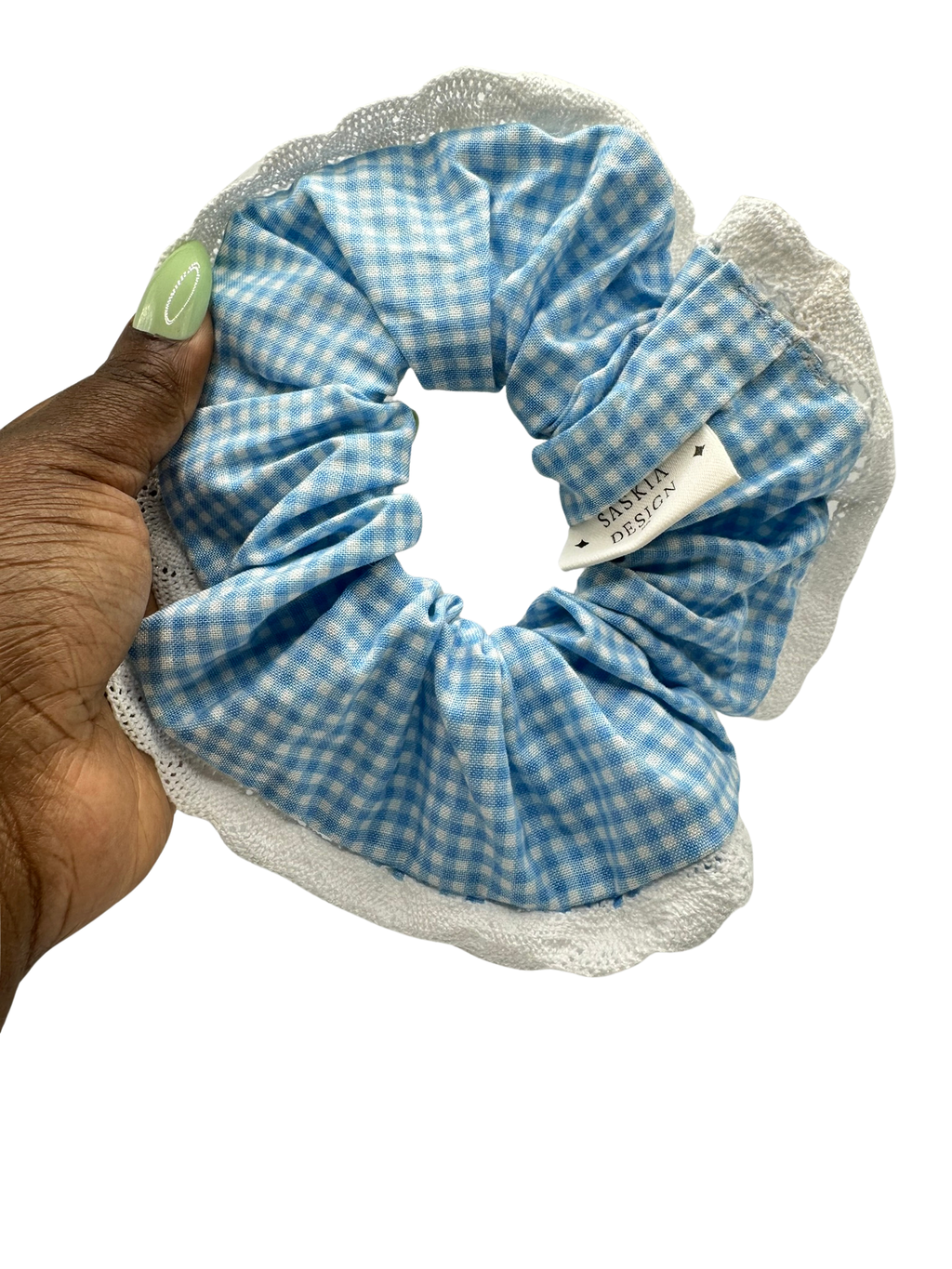 Blue Gingham Lace Scrunchie