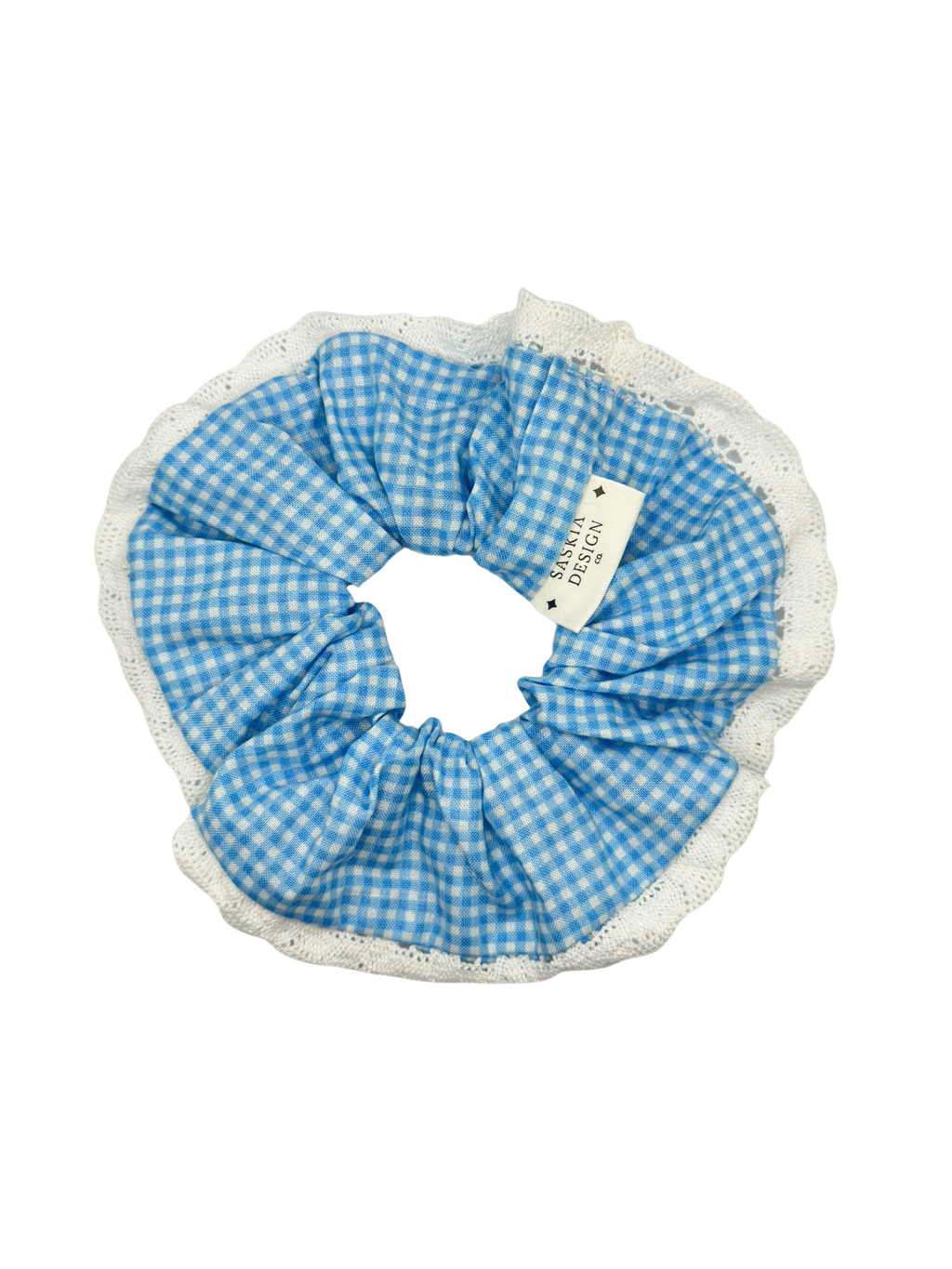 Blue Gingham Lace Scrunchie