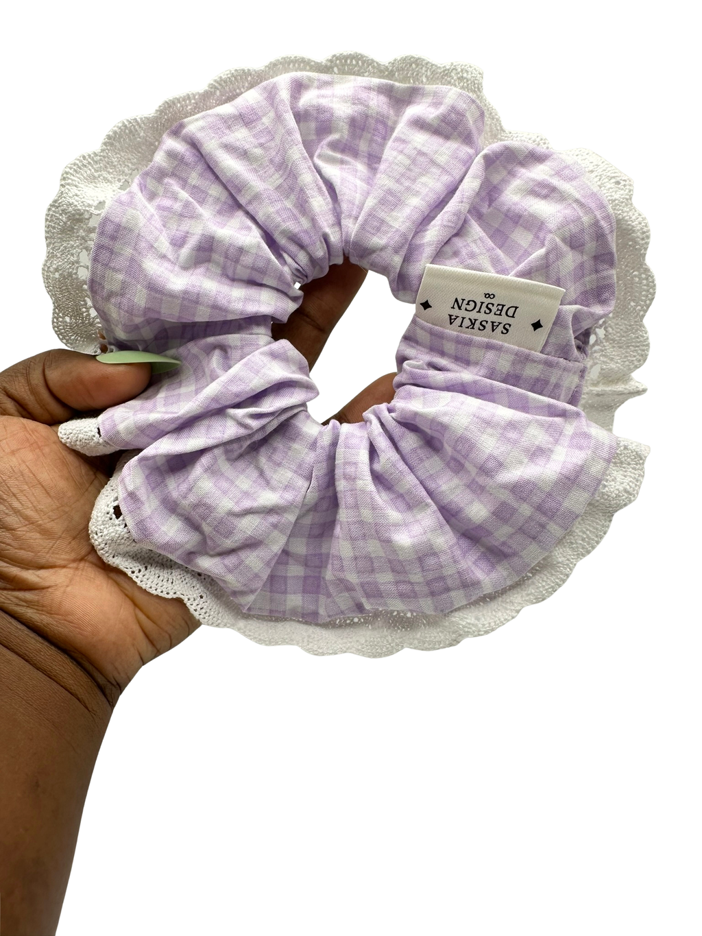 Lilac Gingham Lace Scrunchie