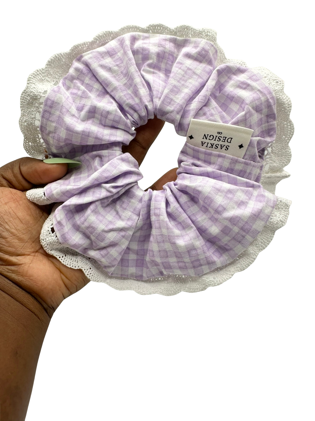 Lilac Gingham Lace Scrunchie