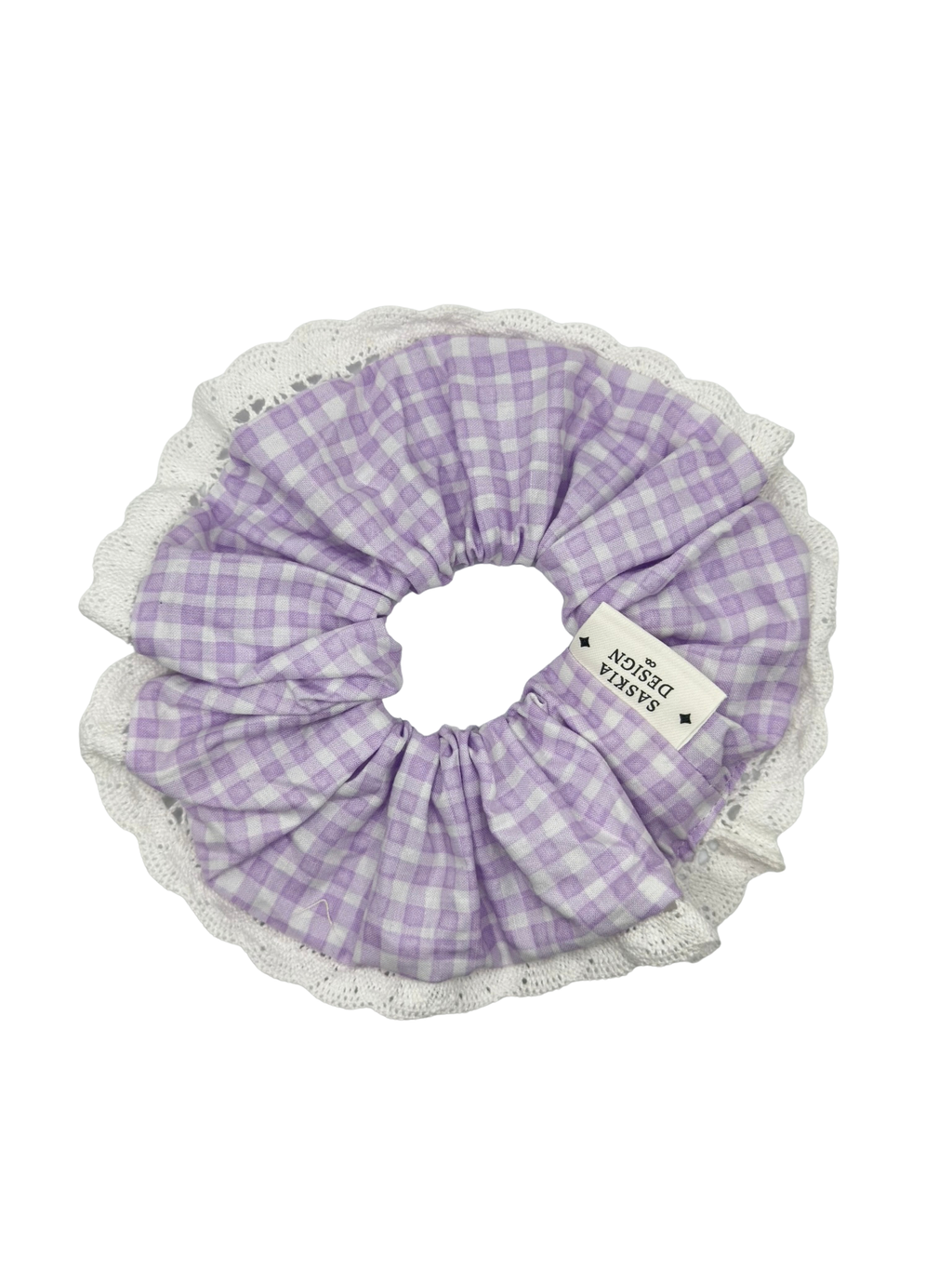 Lilac Gingham Lace Scrunchie