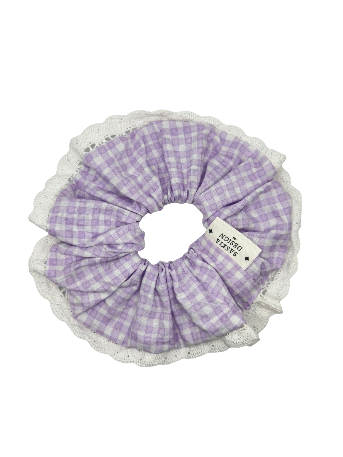 Lilac Gingham Lace Scrunchie