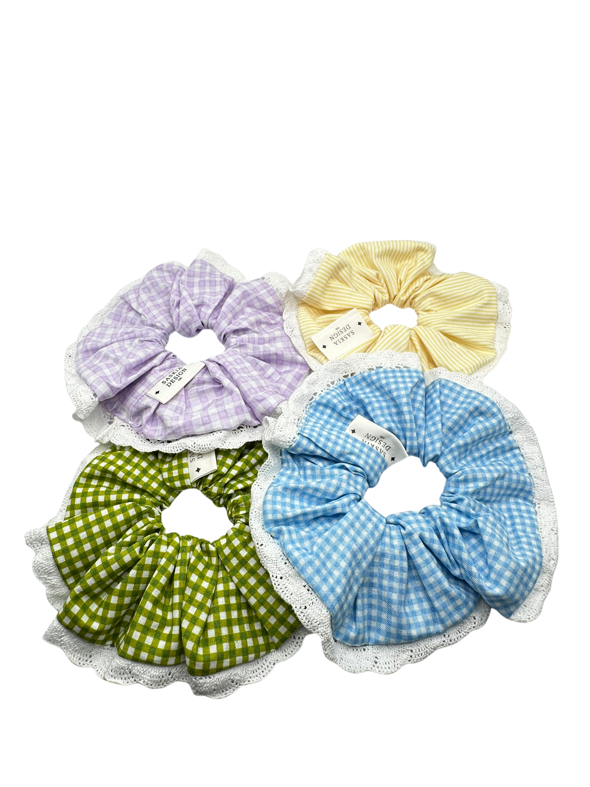 Blue Gingham Lace Scrunchie