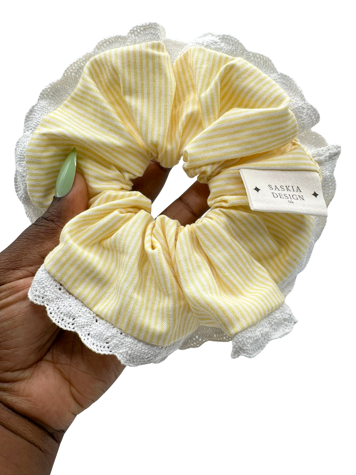 Butter Yellow Striped Lace Scrunchie