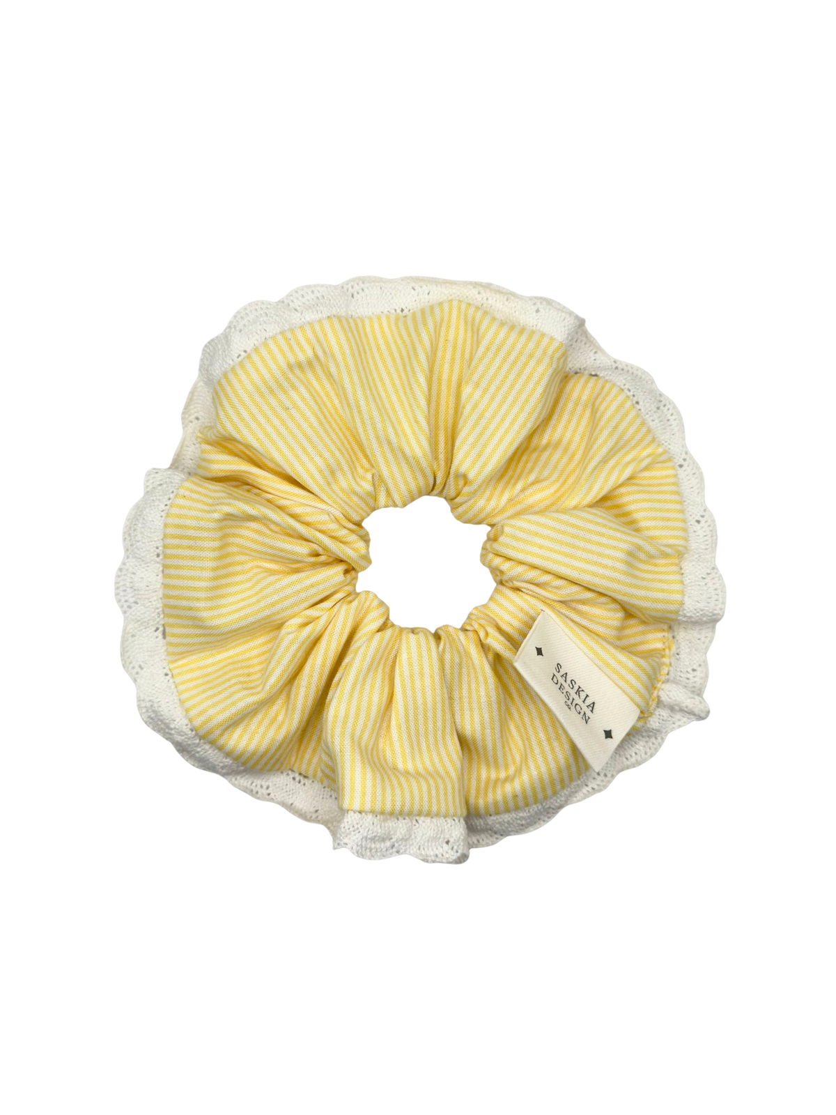 Butter Yellow Striped Lace Scrunchie