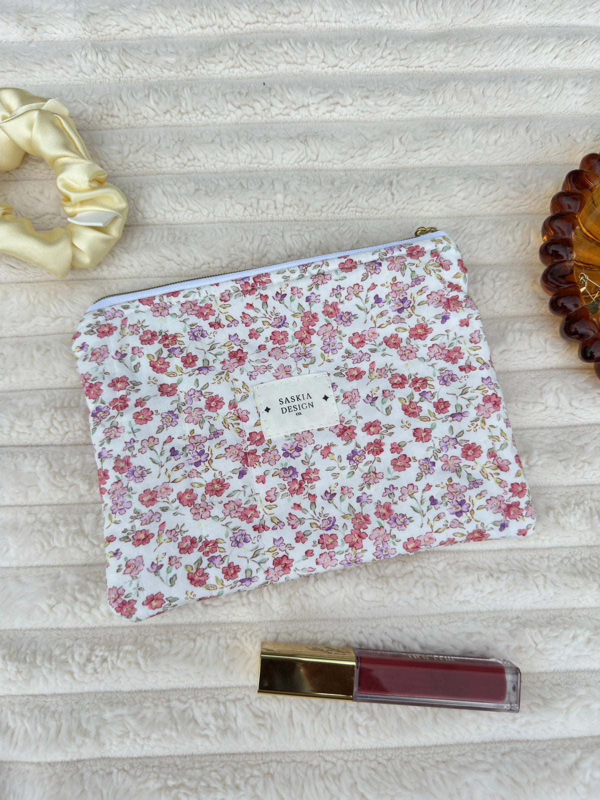 Peony Quilted Zipper Pouch