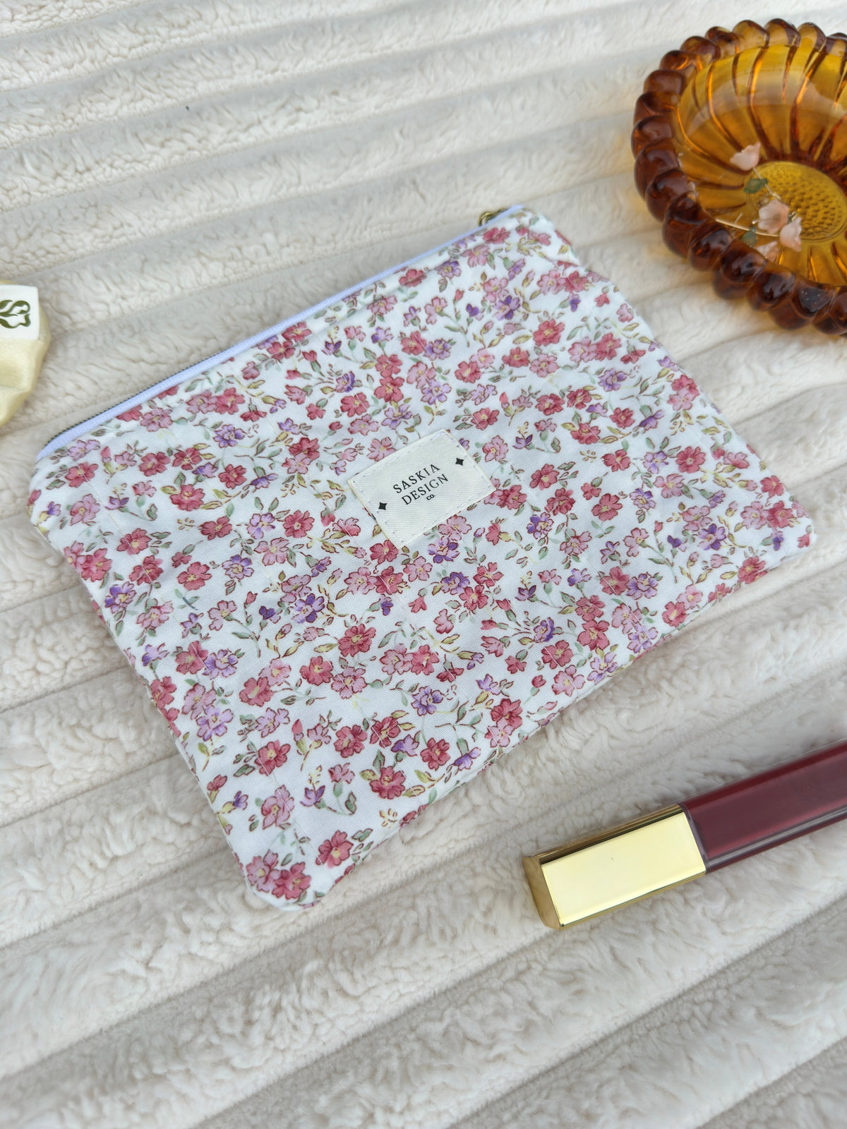 Peony Quilted Zipper Pouch