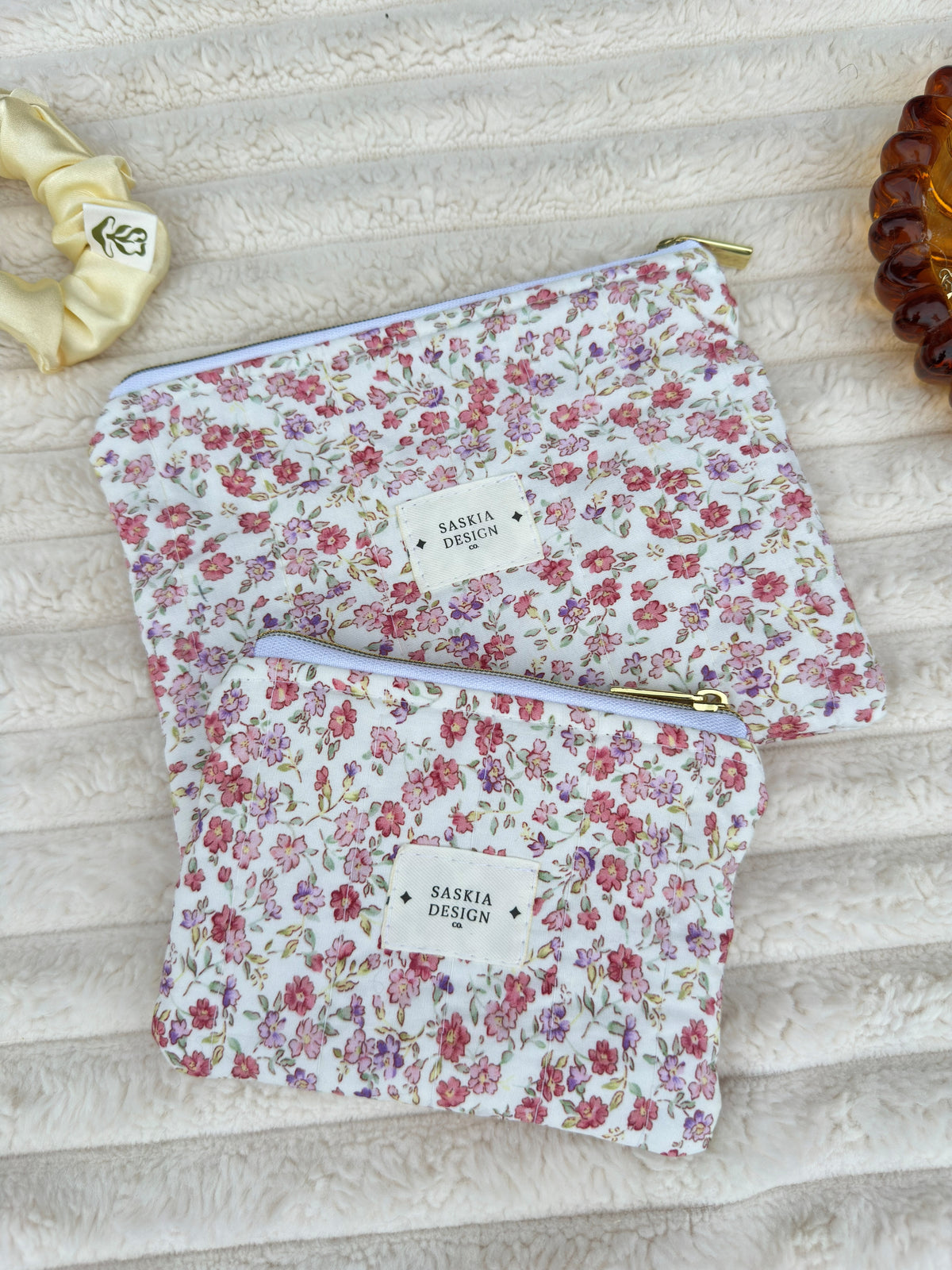 Peony Quilted Zipper Pouch