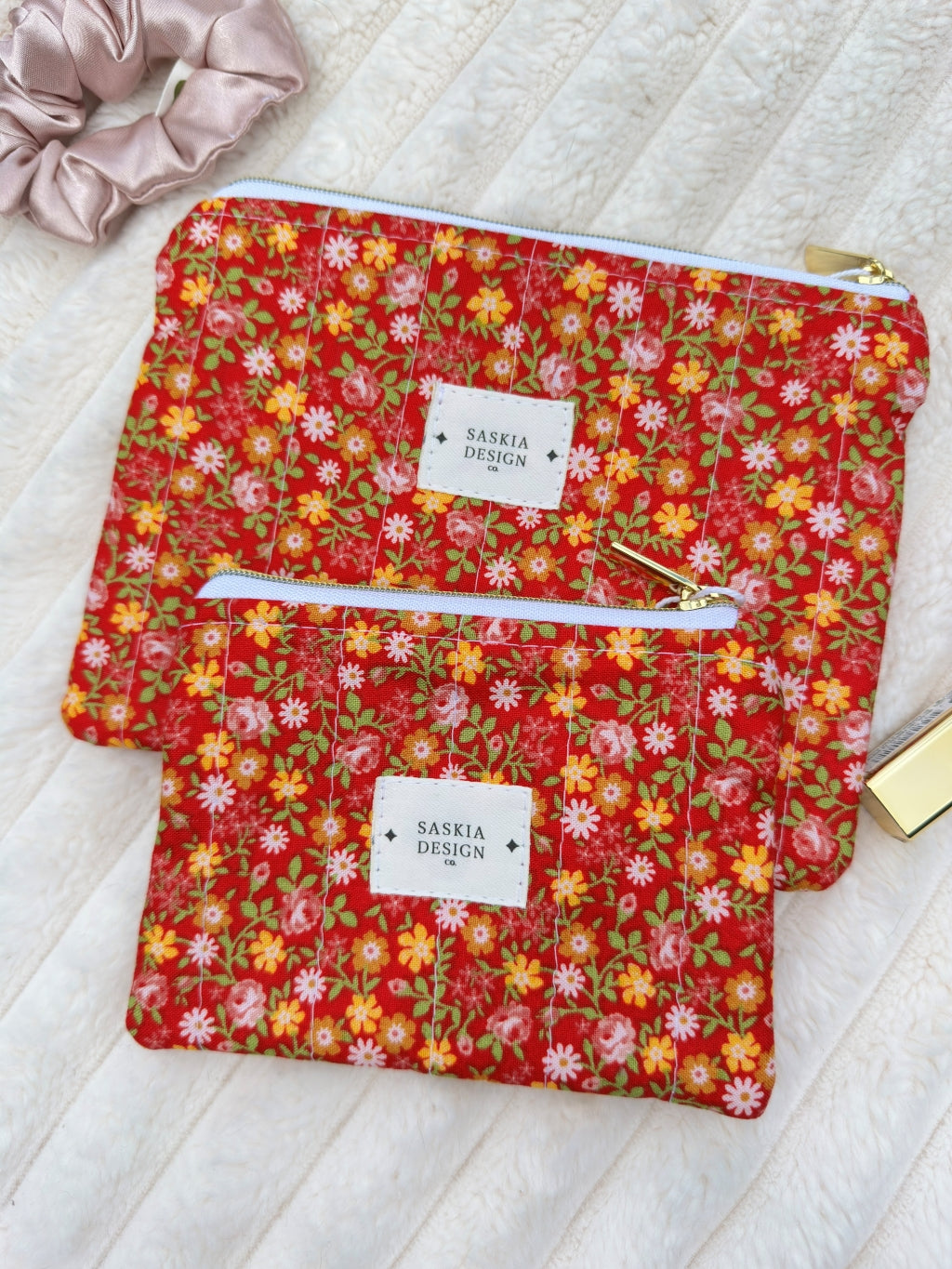 Evening Rose Quilted Zipper Pouch