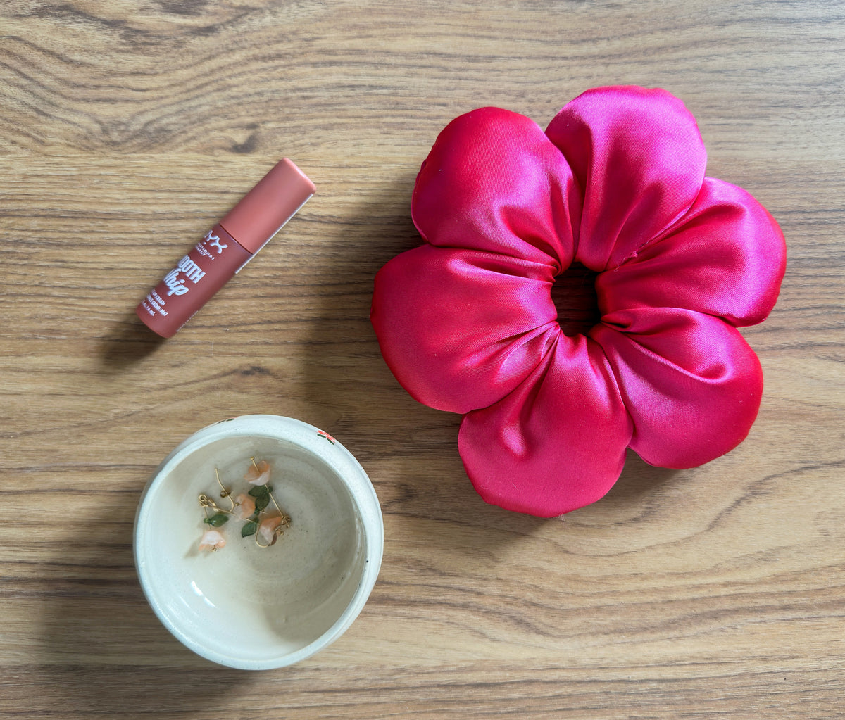 Large Satin Flower Statement Ponytail Holder - Bubblegum