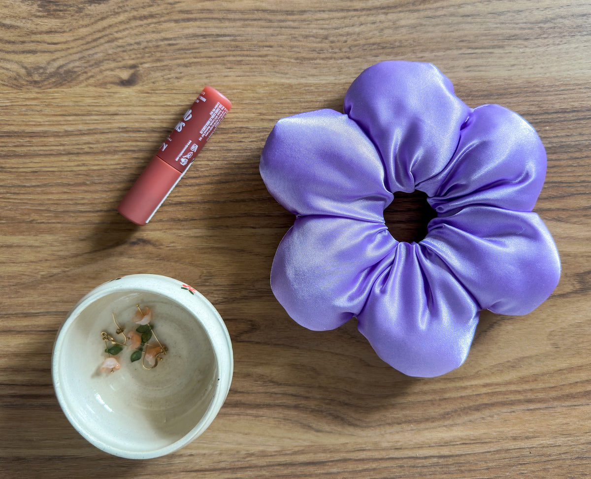 Large Satin Flower Statement Ponytail Holder - Lavender