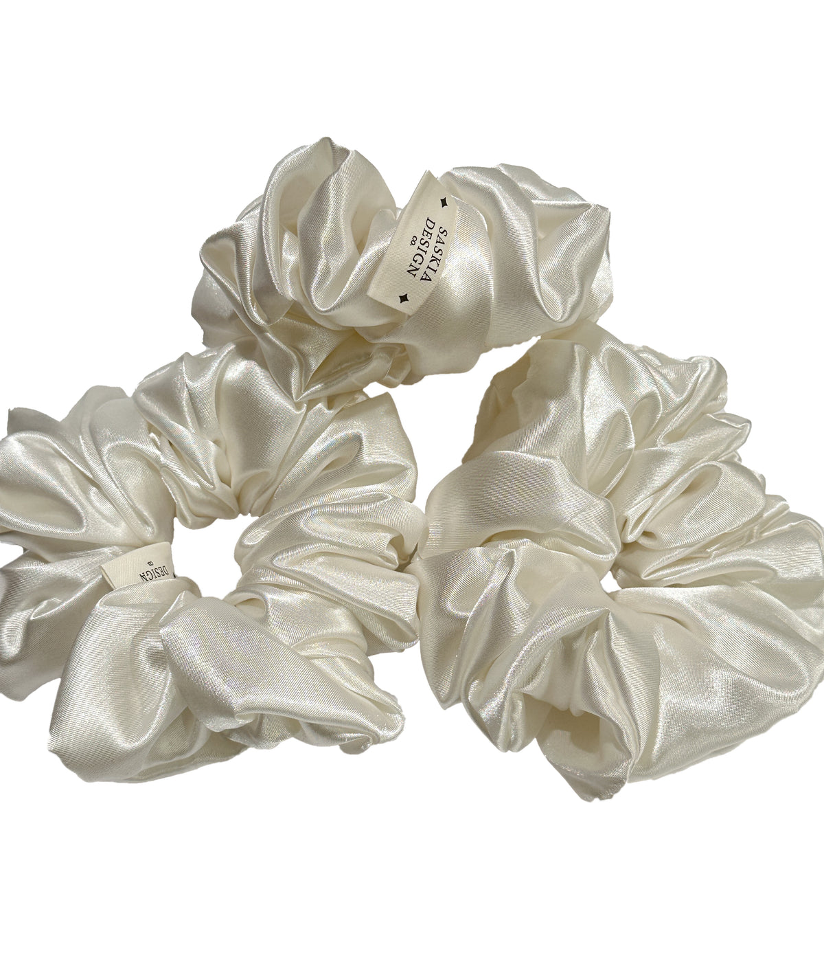 Pearly White Satin Scrunchie