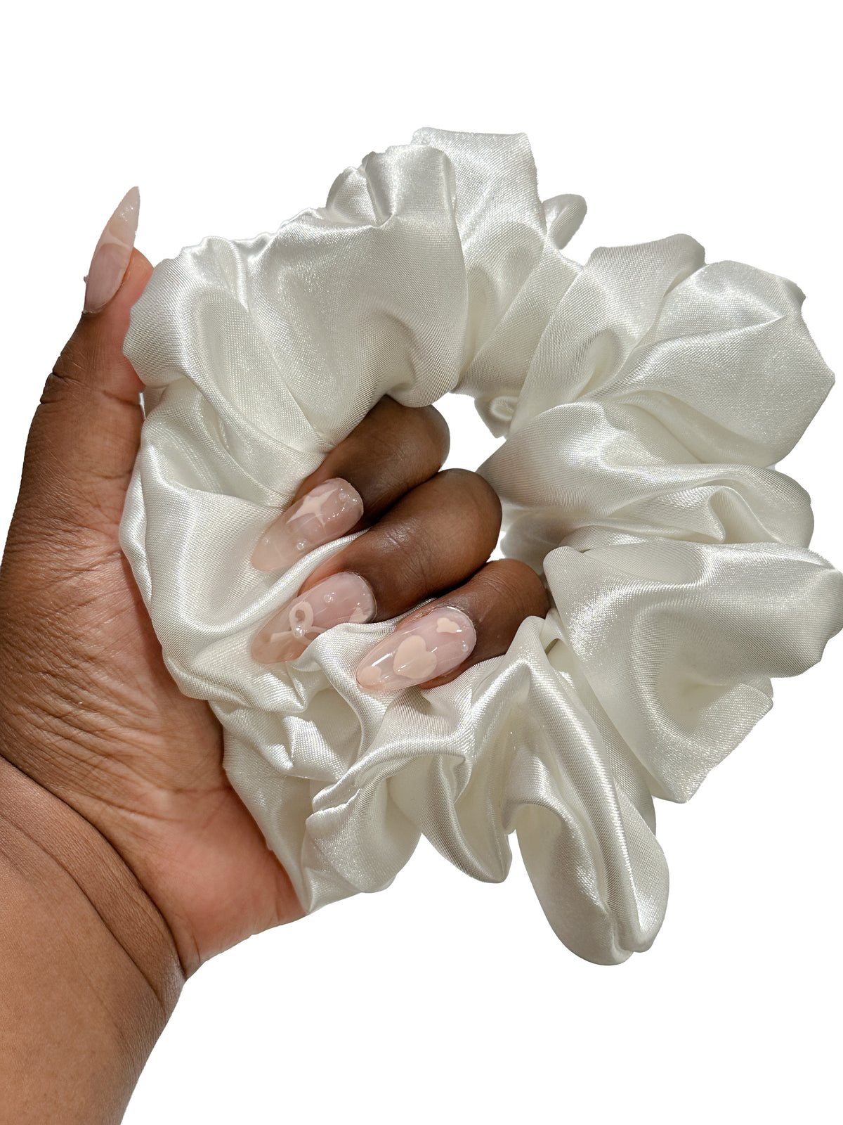 Pearly White Satin Scrunchie