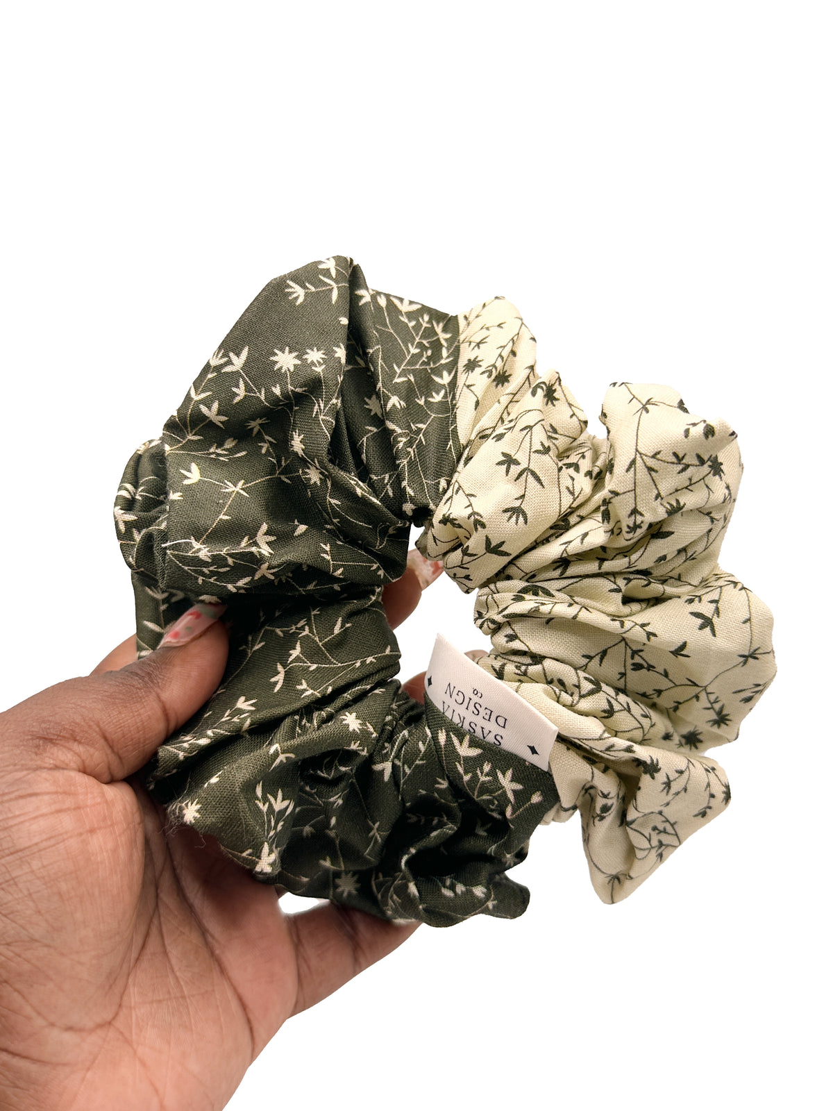Verdant Bloom Two-Tone Scrunchie